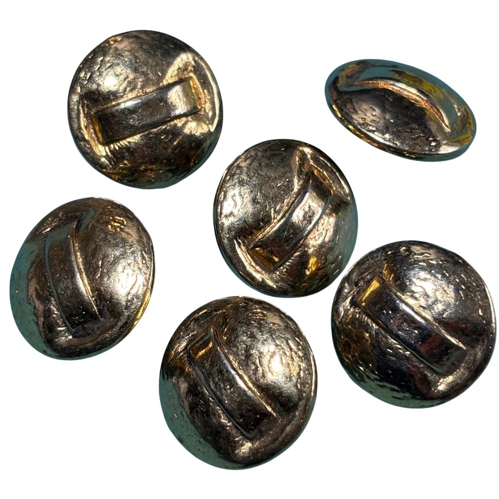 Vintage Gold Tone Hammered Metal Shank Buttons Raised Bar Design Set of 6 0.75in